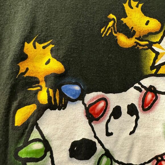 Snoopy Green T Shirt Christmas Lights Peanuts Gang Heavy Cotton Mens L Relaxed - Picture 5 of 15
